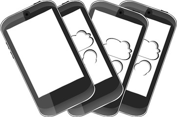 Image showing Smart phone set with cloud computing symbol on a screen