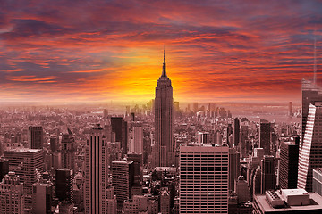 Image showing New York City Skyline with a Sunset