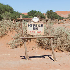 Image showing Sign of the Deadvlei (Sossusvlei), the famous red dunes of Namib