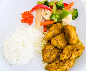 Image showing Curried Chicken with Rice and Vegetables - Jamaican Style