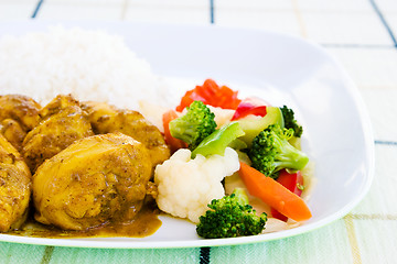Image showing Curried Chicken with Rice and Vegetables - Jamaican Style