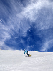 Image showing Snowboarder on off-piste ski slope