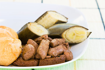 Image showing Liver, fried dumplings and banana