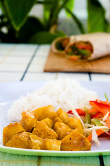 Image showing Curried Chicken with Rice and Vegetables - Jamaican Style