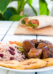 Image showing Stewed Chicken with Rice and Vegetables - Jamaican Style