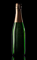 Image showing Green bottle of champagne