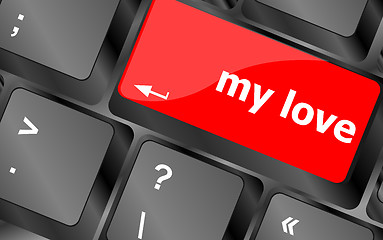 Image showing my love on key or keyboard showing internet dating concept