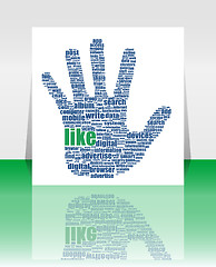 Image showing Illustration of the hand symbol, which is composed of text keywords on social media themes