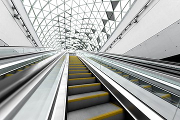 Image showing Moving escalator in the business center