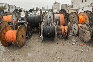 Image showing Electrical wires on wooden spool