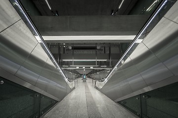 Image showing Moving escalator in the business center