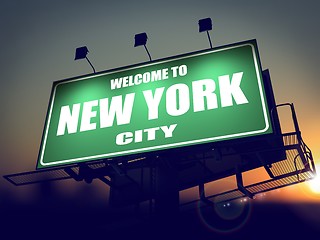 Image showing Billboard Welcome to New York at Sunrise.