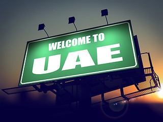 Image showing Billboard Welcome to UAE at Sunrise.