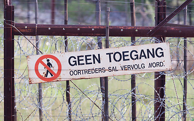 Image showing No access sign at a metal gate at Etosha National Park