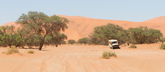 Image showing Road in the Sossusvlei, the famous red dunes of Namib desert