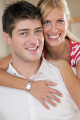 Image showing Relaxed young  couple watching tv at home