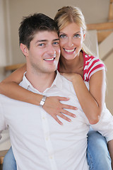 Image showing Relaxed young  couple watching tv at home