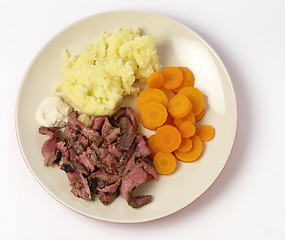 Image showing London broil meal from above