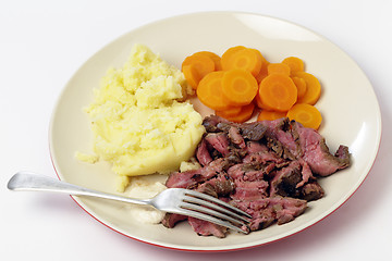 Image showing London broil meal with fork