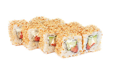 Image showing sushi fresh maki rolls with sesame