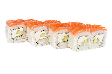 Image showing Roll with cream cheese, avocado and salmon fish