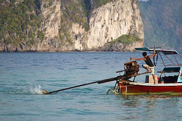 Image showing Sailing with a Long tail boat  in Thailand