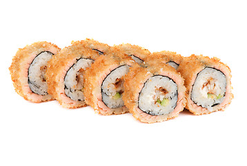 Image showing Roasted roll with smoked eel and salmon fish