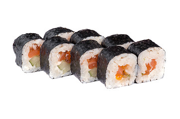 Image showing sushi fresh maki rolls with red caviar