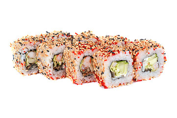 Image showing sushi rolls with sesame avocado and shrimp