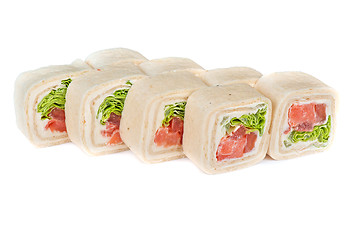 Image showing pancake sushi rolls