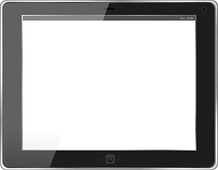 Image showing Tablet computer. Black frame tablet pc with white screen. isolated of background