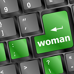 Image showing woman keyboard button on laptop computer key