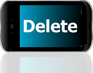Image showing Web development concept: smartphone with word delete on display