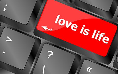 Image showing Modern keyboard with love is life text symbols