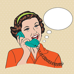 Image showing Popart comic retro woman talking by phone