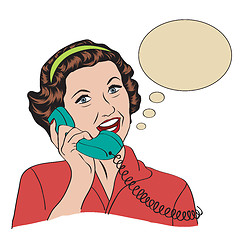 Image showing Popart comic retro woman talking by phone