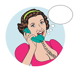 Image showing Popart comic retro woman talking by phone