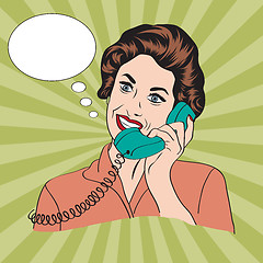 Image showing Popart comic retro woman talking by phone