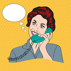 Image showing Popart comic retro woman talking by phone