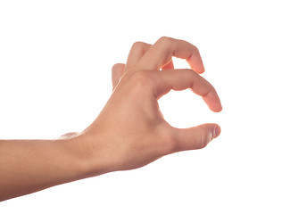 Image showing Human hand holding something on white background