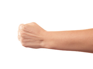 Image showing Human's hand on white background. Fist