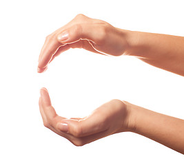 Image showing Two human hands showing sphere