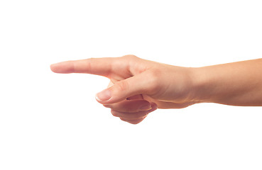 Image showing Pointing human hand on white background