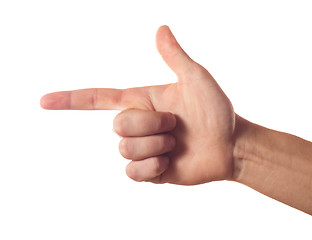 Image showing Closeup human hand pointing somewhere