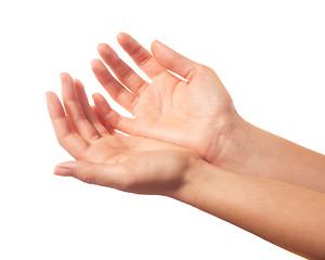 Image showing Two begging hands on white background