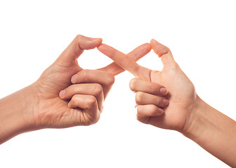 Image showing Sign infinity by two human hands