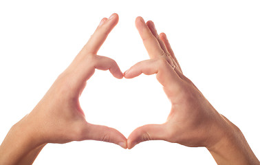 Image showing Two hands showing heart on white background