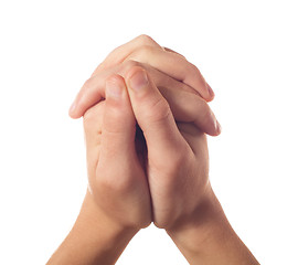 Image showing Two human hands on white background