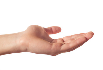 Image showing Friendly human hand on white background