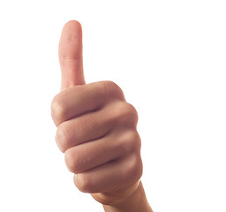 Image showing Gesturing one human hand with thumb up on white background